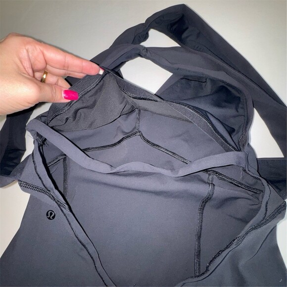 Lululemon City One-Piece bodysuit Womens L/XL Black Cross Back Open Back Yoga - Picture 10 of 15